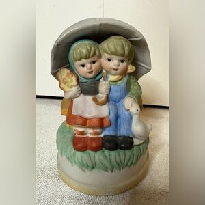 HIMARK Vintage Wind Up Music Box w/ Boy & Girl Plays Rain Drops Keep Falling On